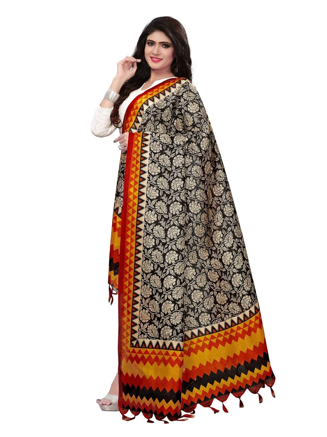 kanchnar women's balck and mustard bhagalpuridupatta