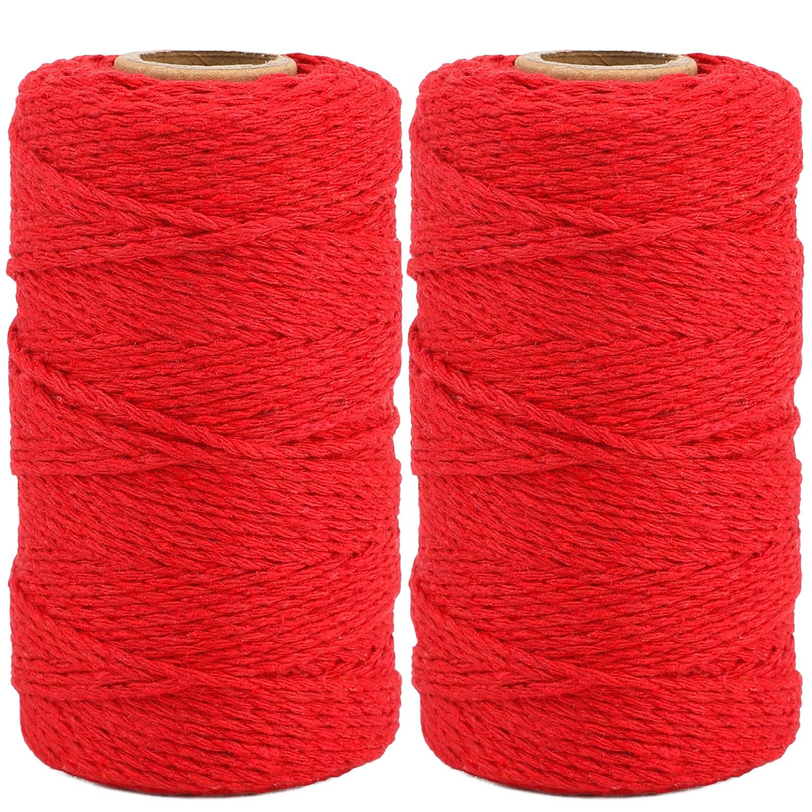 KINGLAKE 2x100m Red Cotton String, 2mm Butchers String Kitchen Bakers Twine for Crafts, Baking, Gift Wrapping, Knitting, Wall Hanging, Cooking Meat