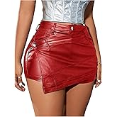 SHENHE Women's PU Leather Skort High Waist Sexy Bodycon Wrap Mini Skirt Asymmetrical Shorts