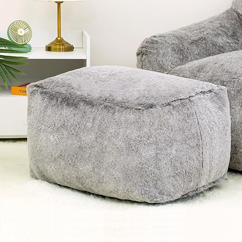 HollyHOME 15"(H) Bean Bag Ottoman Pouf, 6.6LB Memory Foam Filled Footstool for Sofa, Accent Stuffed Footrest Stool with Washable Cover, Single Footrest Stool for Living Room, Bedroom, Coffee