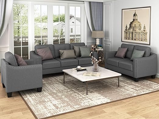 harper bright designs juego de 3 piezas para sala de estar sofa con sofa y sillon color gris