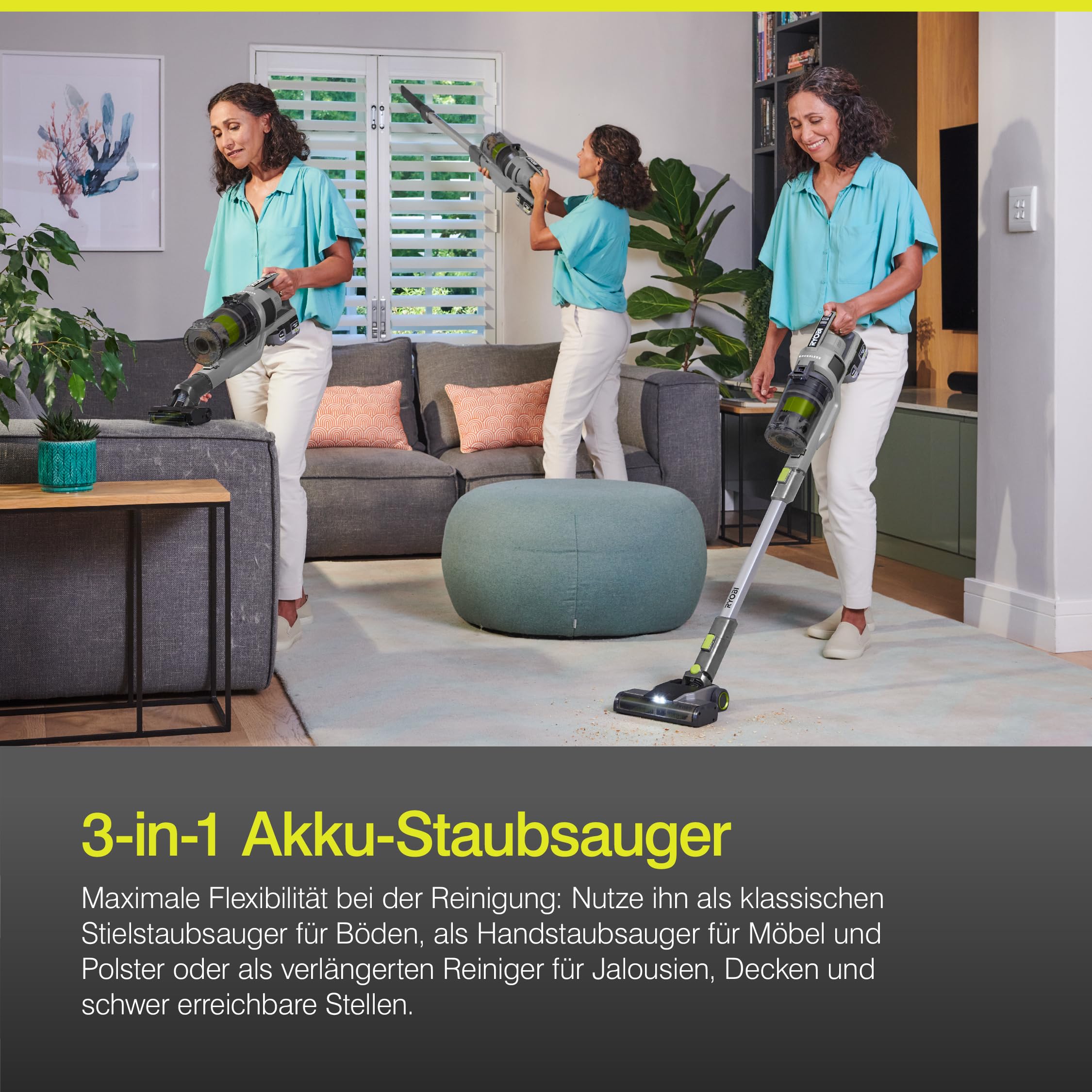 RYOBI 18 V ONE+ Brushless Akku-Staubsauger RSVS18BL-1C40G, 90 AW Saugleistung, bürstenloser Motor, Dual-Zyklon-Filtration, HEPA-Filter, LED-Düse, inkl. 4,0 Ah Akku und 2,0 A Ladegerät, Anthrazit 7