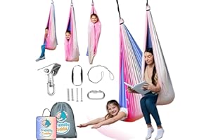 FRIENDLY CUDDLE Indoor Sensory Swing for Kids or Outdoor – Holds 300lbs, Double-Layer, & 360° Swivel, Calming Compression Therapy Swing Hammock for Kids & Adults with All Hardware – Sensory-Motor Toys & Gifts