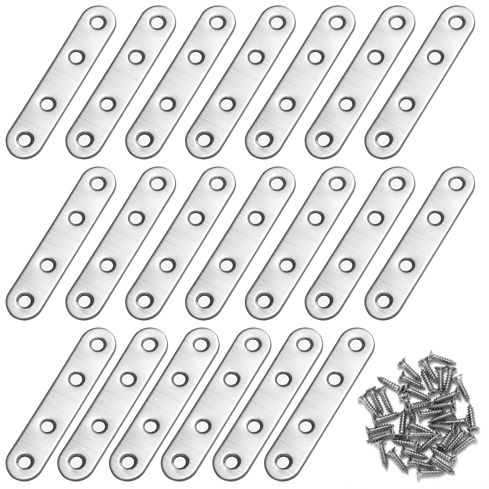 Corner Brackets Flat Straight Corner Brace Stainless Steel Plates Brackets with Fixing Screws for Furniture Desk Table Shelf Repair 76*17mm 20 Pack