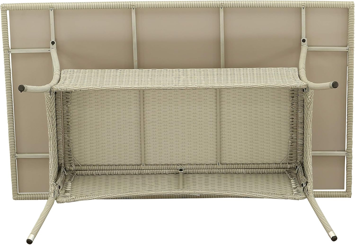 East West Furniture OSBK503A 5Pc Outdoor Natural Color Wicker Dining Set Includes a Patio Table and 4 Balcony Backyard Armchair with Linen Fabric Cushion: Furniture & Decor