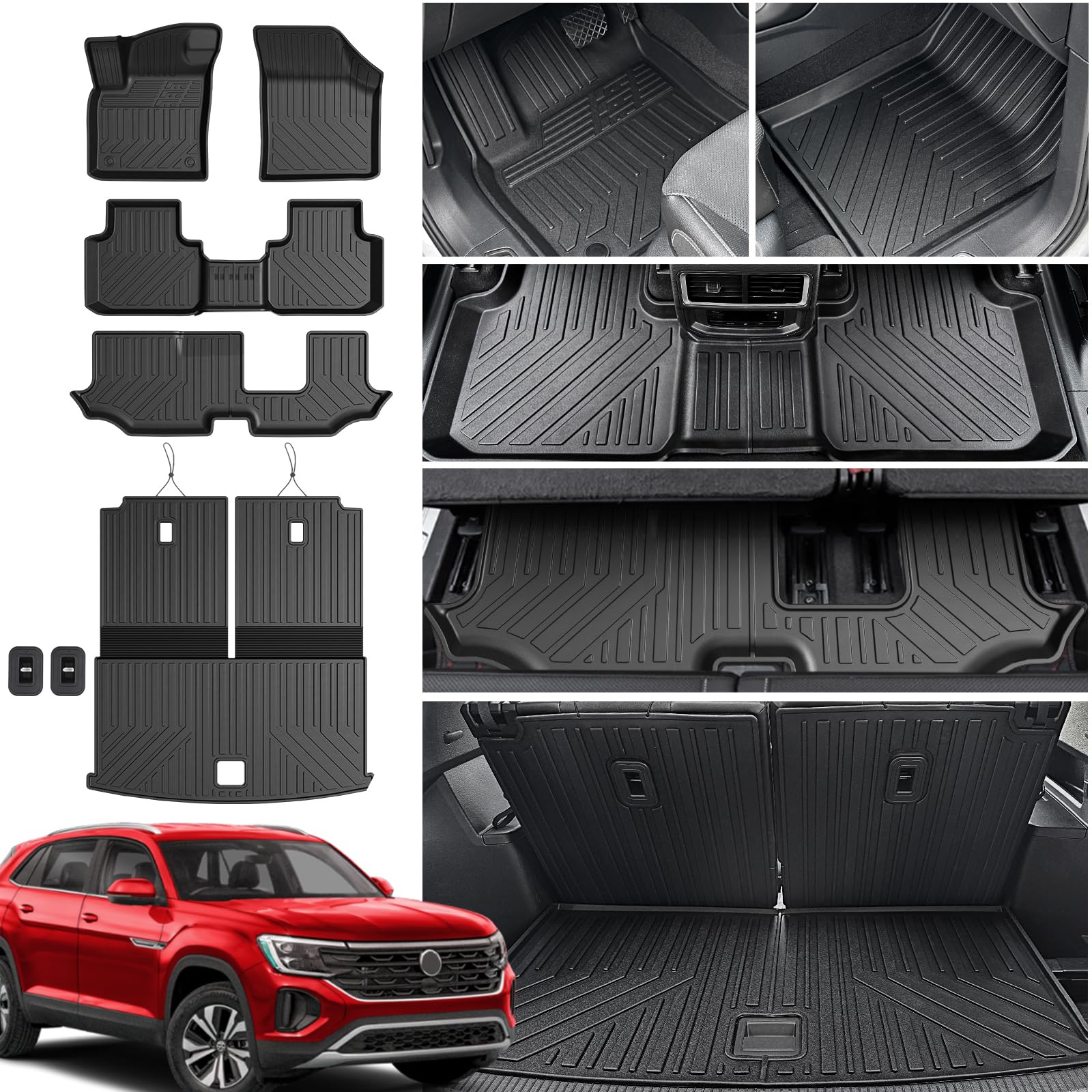 Xipoqix Cargo Mat Compatible With 18-25 Vw Atlas Trunk Mat 2nd Row Mat