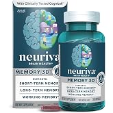 NEURIVA Memory 3D Brain Supplements for Memory and Focus, Vitamin B12 &amp; B6, Folic Acid, Decaffeinated Nootropic Capsules, Short Term, Long Term, &amp; Working Memory Support - 30 Count Capsules
