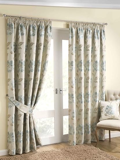 Duck Egg Blue Sand Cream Floral Patterned Heavy Quality Ready