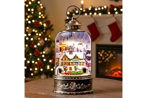 C&Y&G&X Snow Globe Lantern Lighted Train Station Musical Christmas Village Water Lantern in Swirling Glitter Decoration for Christmas Home, Living Room, Battery Operated or USB Powered
