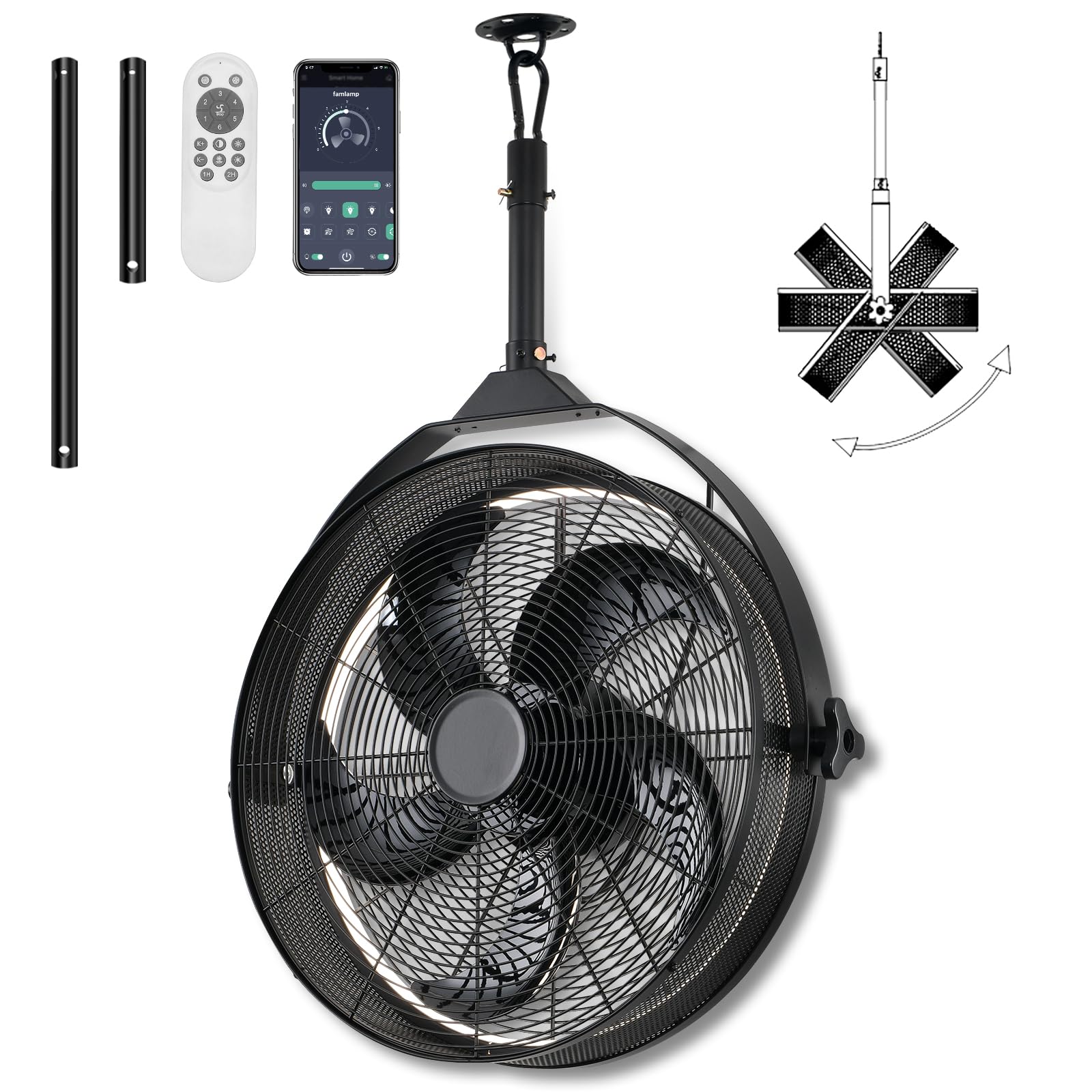 Photo 1 of ***********MISSING ACCESSORIES AND MOUNTING HARDWARE****************
AHAWILL Outdoor Hanging Ceiling Fans with Lights,Gazebo Fan with Hook Remote&APP Control,Dimmable Hanging Fan with Plug in Cord for Pergola?Patios,BLACK