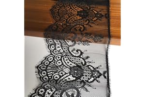 LACE REALM LUMKET Black Eyelash Lace Fabric with Floral Pattern 7 Inches Wide Lace Trim Ribbon 120 Inches for Sewing,Decorating, Floral Designing and Crafts (640 Black)