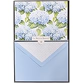 Hortensia Designer Cards by Graphique Luxe Collection, Silver Foil Embossed Stationary Boxed Set, 10 Blank Cards with 11 Envelopes, All Occasion Greetings, 5.25" x 3.8"