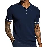 PJ PAUL JONES Mens Knit Polo Shirts Short Sleeve Textured Polo Shirts Sretchy Regular Fit
