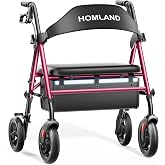 HOMLAND Bariatric Walkers for Seniors with Seat, 500lb Heavy-Duty Rollator | 20" Extra Wide Padded Seat, Easy to Assemble, Foldable Rolling Walker with Height Adjustable, 8" All Terrain Wheels