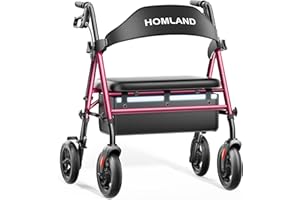 HOMLAND Bariatric Walkers for Seniors, 500lb Heavy Duty Rollator Walker with Extra Wide Padded Seat, 8” All Terrain Foldable Rolling Walker with Dual-Height Adjustable