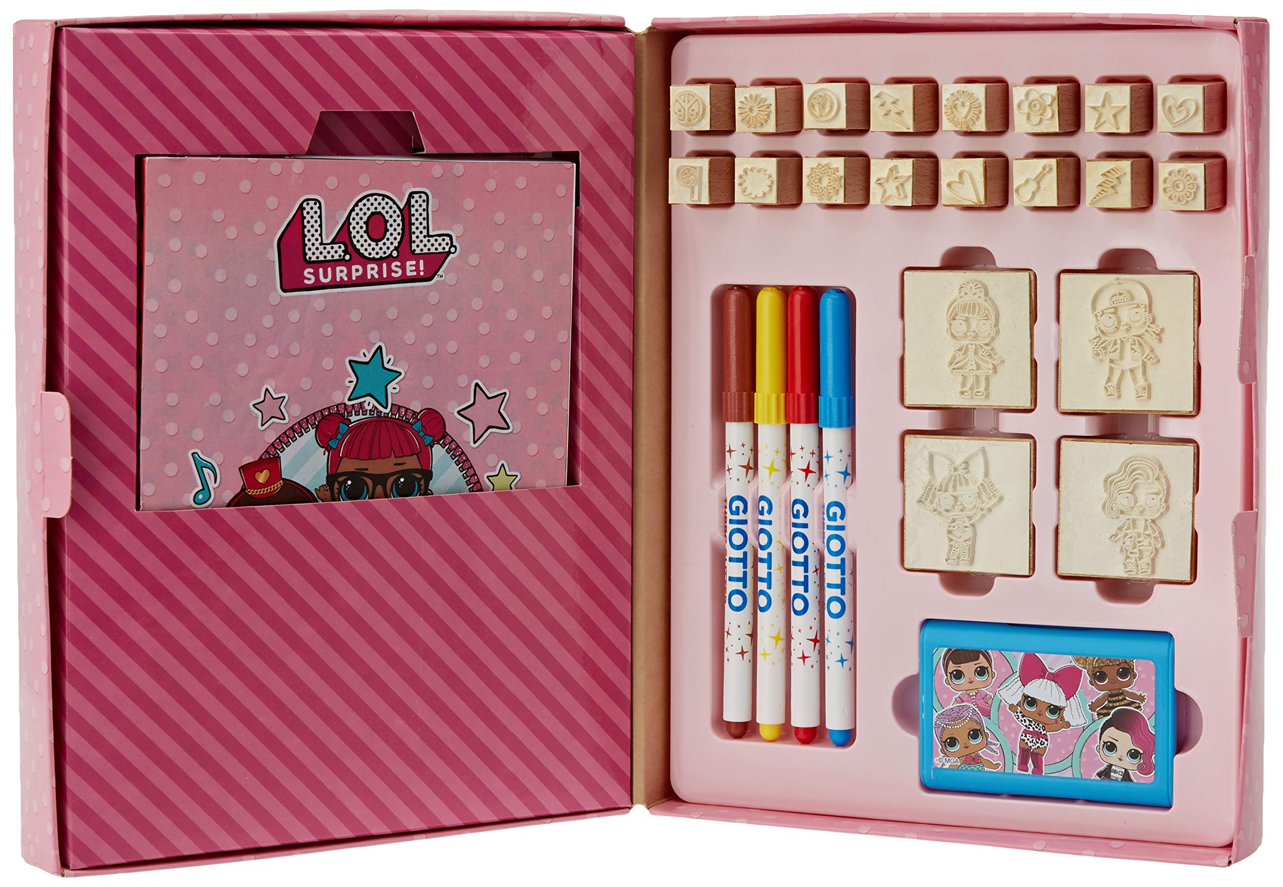 Multiprint Scrapbooking Set Lol Surprise, Made in Italy, Maxi Album with Stamps, Glittered Markers, Set of Baby Stamps, Wooden and Natural Rubber, Washable Non-Toxic Ink, Gift Idea, 48980