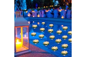 Liliful 24 Pcs Diwali Lotus Decoration Pool Floating Lights, Artificial Flowers Lotus with LED,Lily Pads Water Lantern for Indian Puja Home Decoration(3.94 Inch,White)