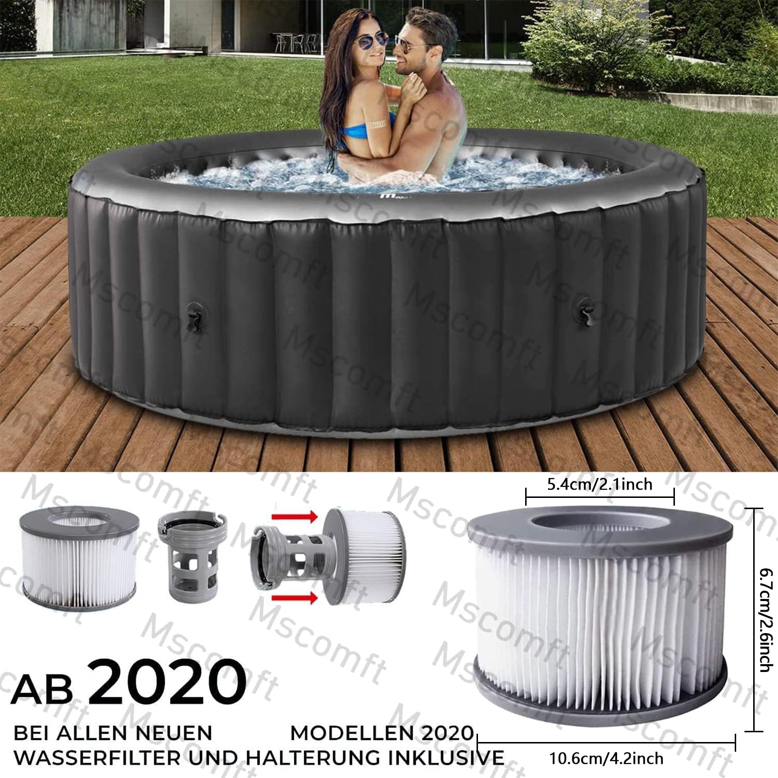 Mscomft Whirlpoal zubehör für MSPA Whirlpoal Ersatz Filter Filterkartusche Doppelpack für aufblasbare Pools,Filter Cartridge für Filter für Whirlpoal (Wasserfilter Modell ab 2020) (4pcs) 2