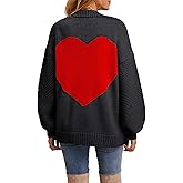 Nulibenna Women Knitted Heart Patch Open Front Long Sleeve Chunky Oversized Cardigan Sweater Loose Valentine Outerwear Coat