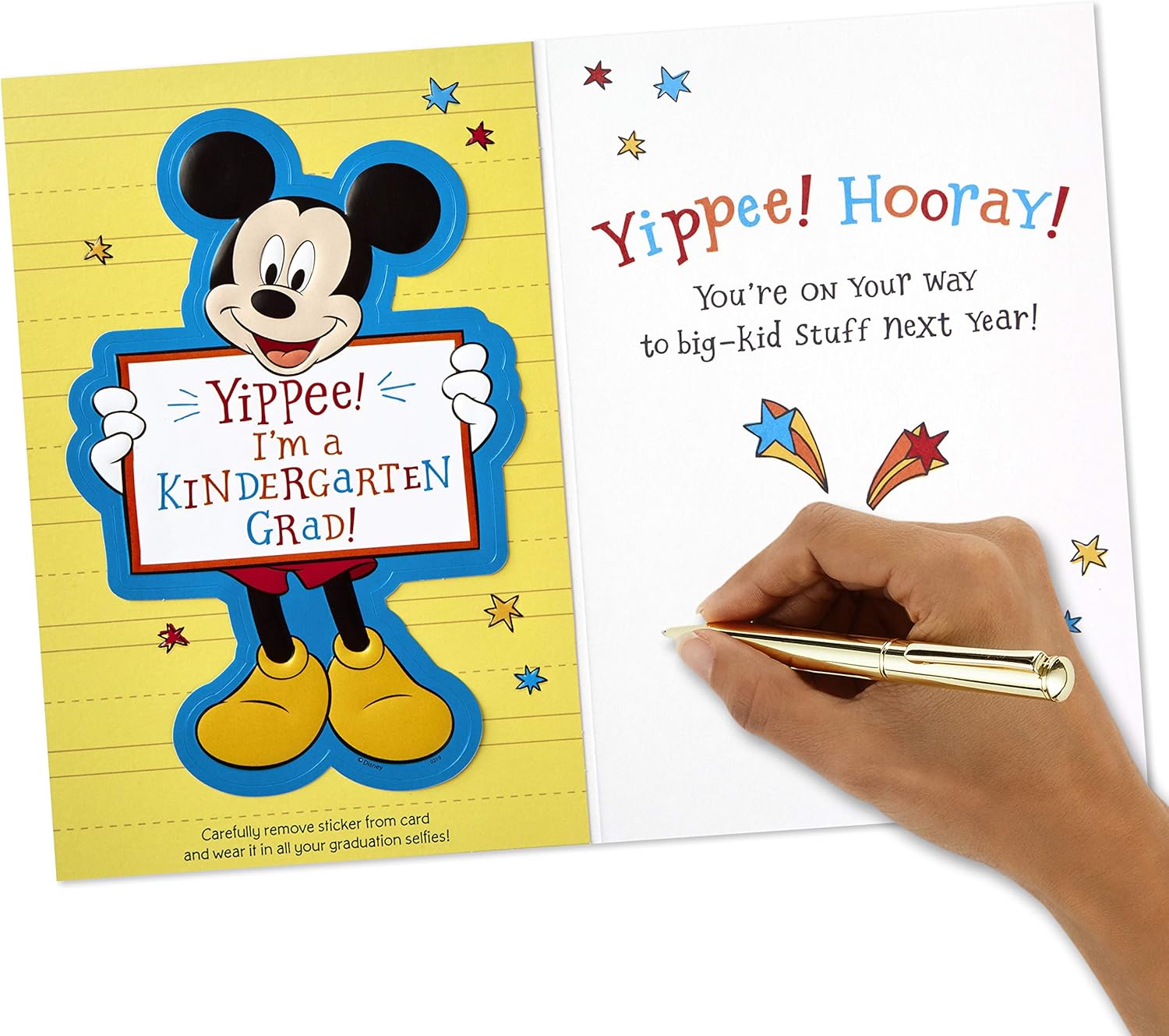 Hallmark Disney Kindergarten Graduation Card Removable Mickey Mouse Sticker Amazon Co Uk Office Products