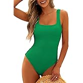 ANRABESS Womens One Piece Swimsuit Square Neck Backless Solid Modest Full Coverage Ribbed Bathing Suits 2026 Summer Swimwear