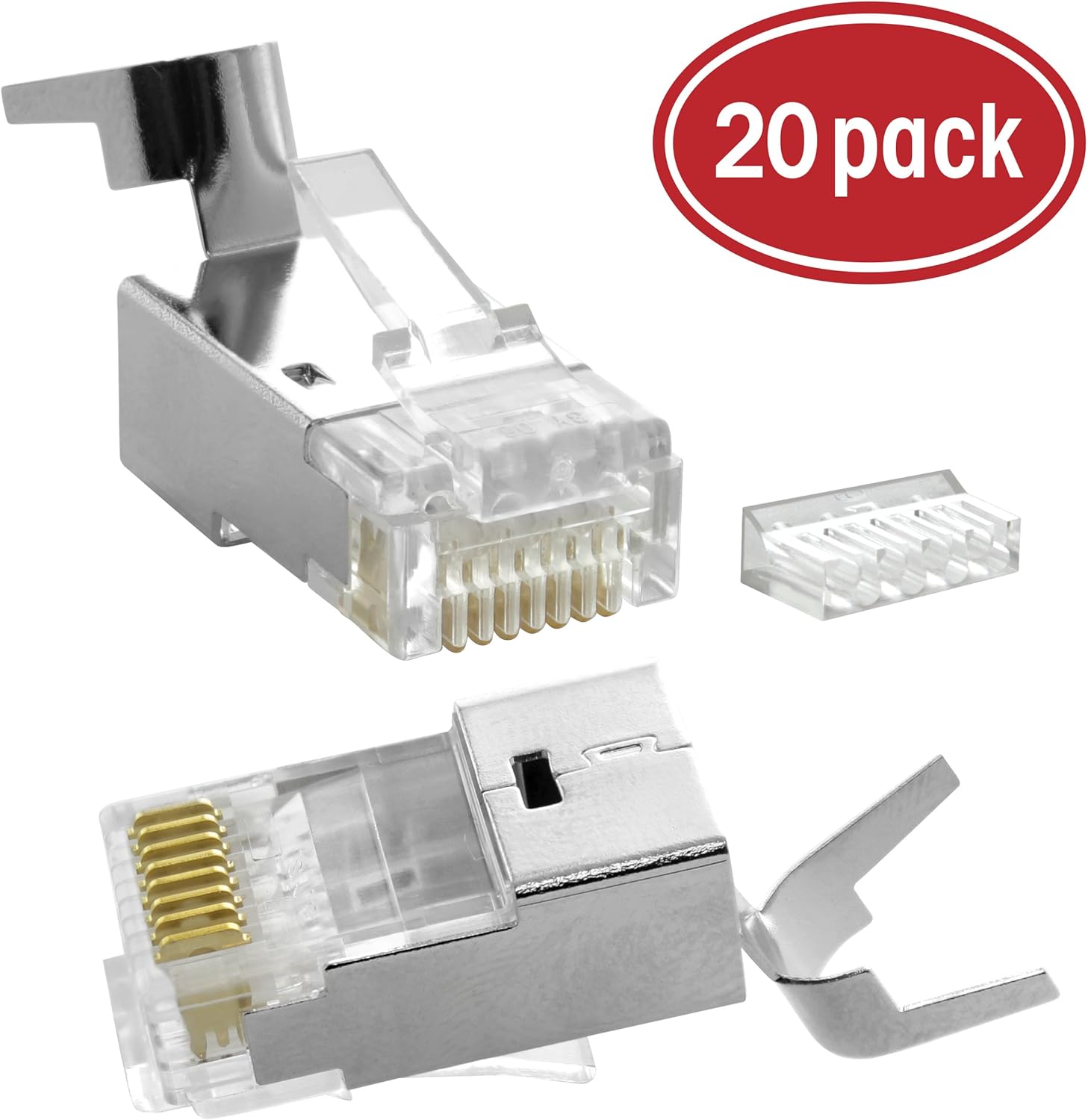 GearIT 20Pack Shielded RJ45 Modular Plug for Cat6 / Cat6A / Cat7 Cable