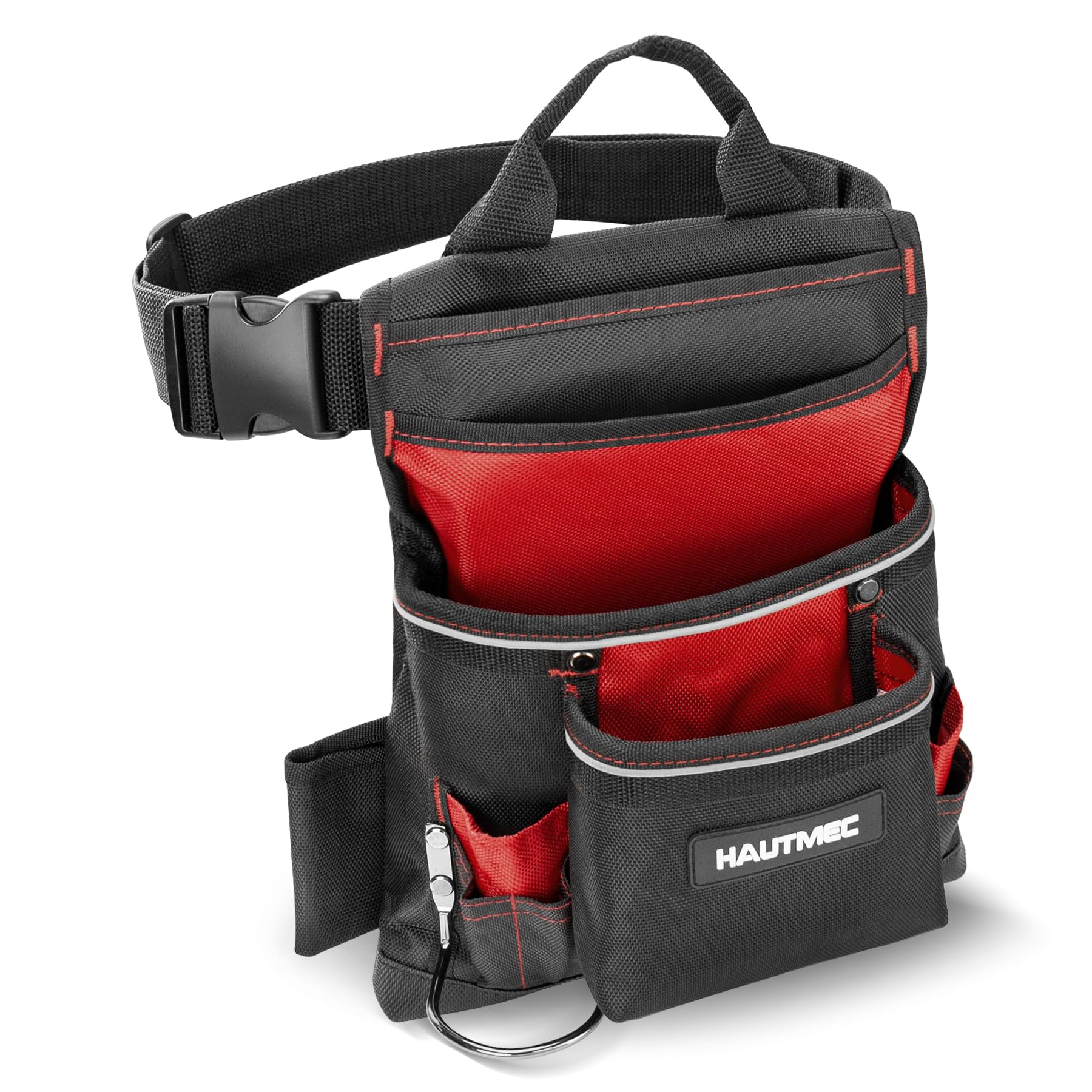 HAUTMEC Heavy-Duty Tool Belt Pouch, 1680D Electrician Tool Bag, 12-Pocket Work Pouch with Hammer Holder, Quick Release Buckle & Adjustable Belt – HT0220