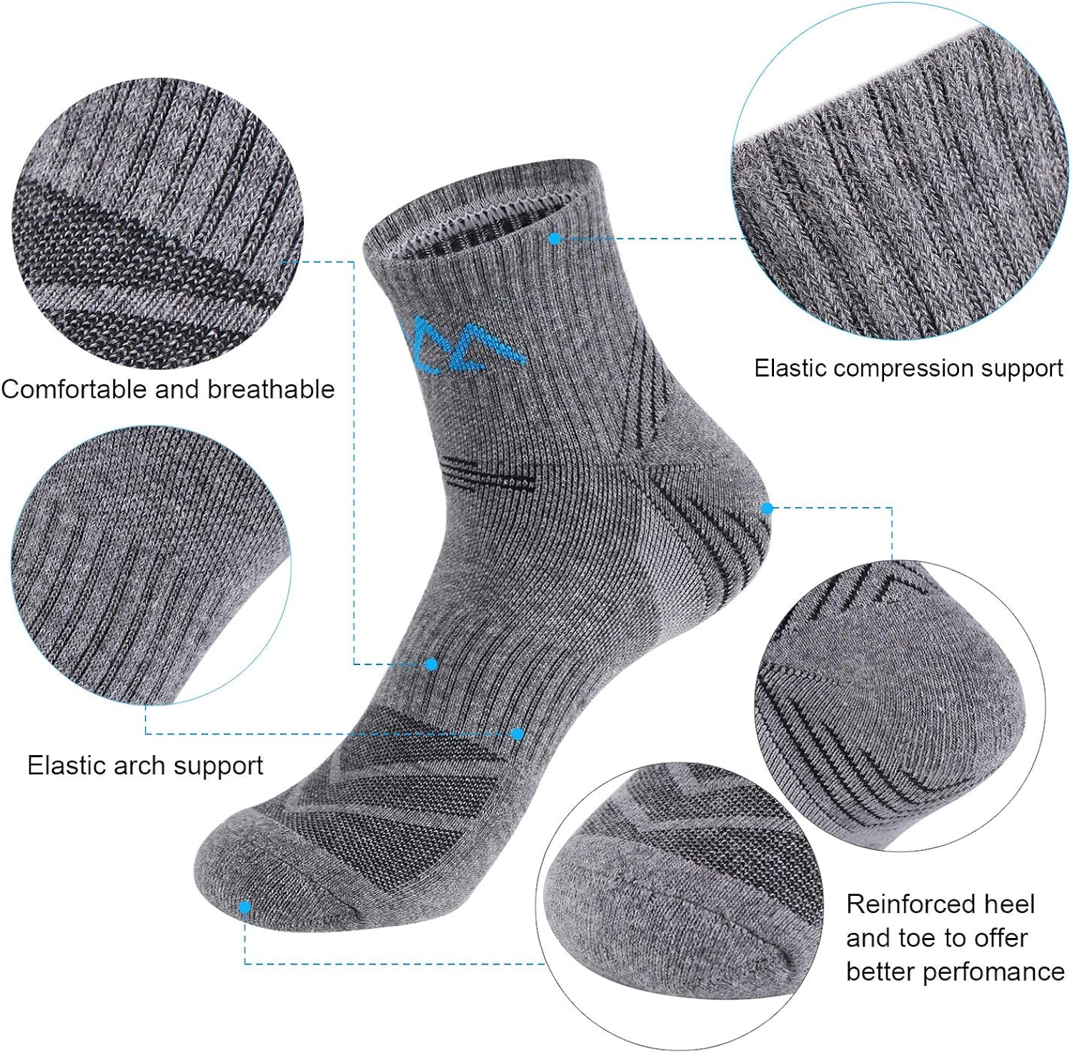 innotree 5 Pack Men's Cushioned Hiking Walking Running Socks,Moisture Wicking Blister Resist Multi Performance Padded Quarter Crew Ankle Athletic Socks Outdoor Trekking: Clothing