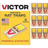 Victor Wide Pedal Snap Rat Traps, 9-Pack, FSC Certified Wood | Large Trip Pedal Indoor Outdoor Rodent Control Pest Elimination Pre-Baited Easy Set Design Instant Kill