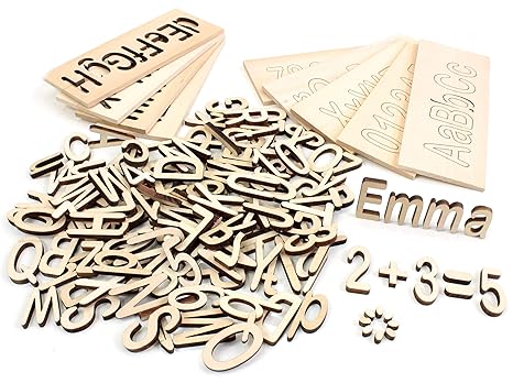 wodewa Holzbuchstaben Natur Dekobuchstaben 146 Teile Set Buchstaben Holz 4cm Alphabet ABC Holzzahlen Großbuchstaben Kleinbuch