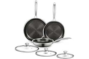 6 Pieces Stainless Steel Frying Pan Set with Lids, Honeycomb Nonstick Frying Pan Set 3 Pcs,Induction Skillet Set Egg Omelette