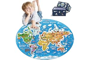 TINGINGYULI World Map Round Jigsaw Puzzles,Geography Floor Puzzle for Kids,Large 70 Piece Puzzle for Toddler Ages 3-5,Preschool Learning Educational Christmas Birthday Gift Gift for 4-8 Years Old Boy Girl