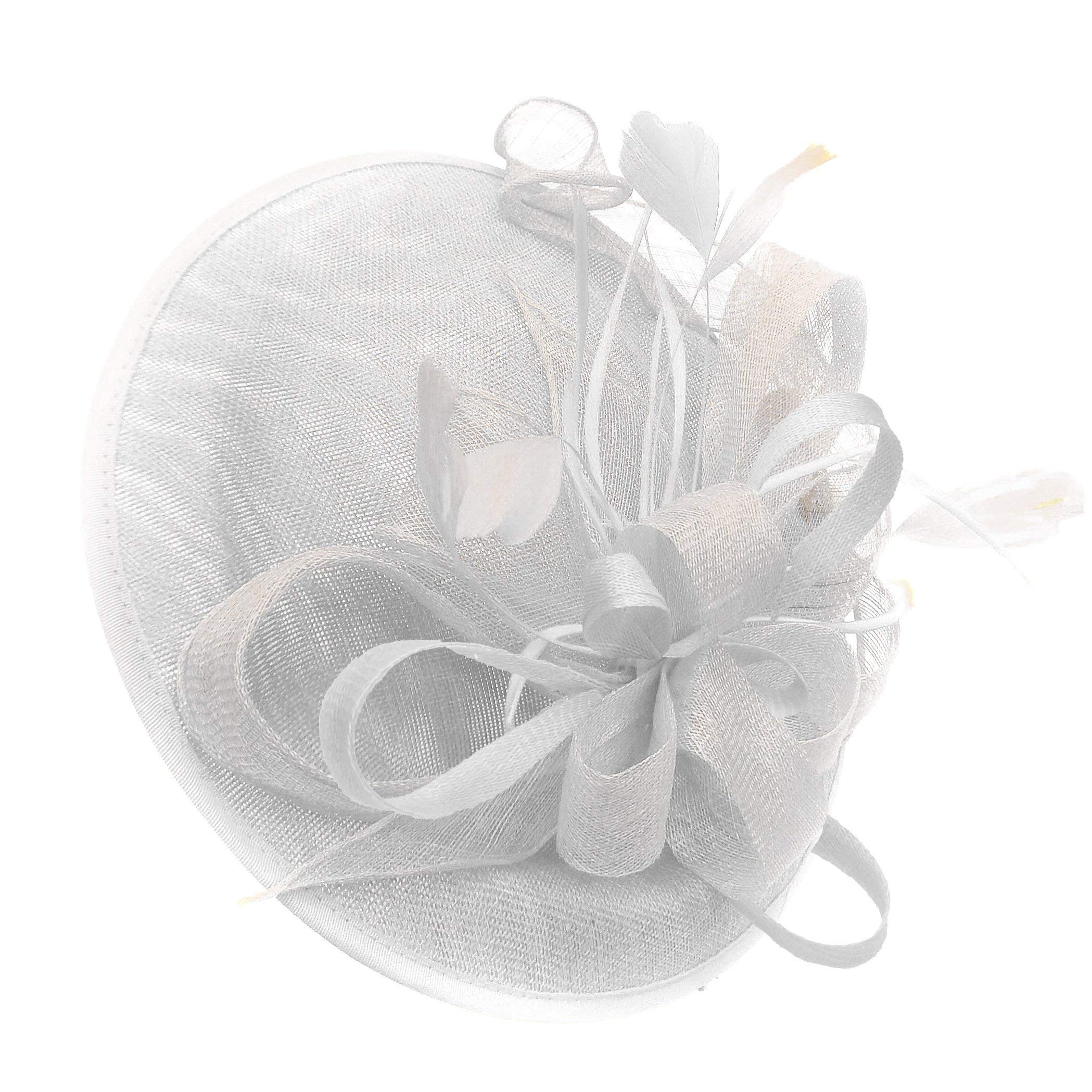 Caprilite White and White Sinamay Big Disc Saucer Fascinator Hat for Women Weddings Headband