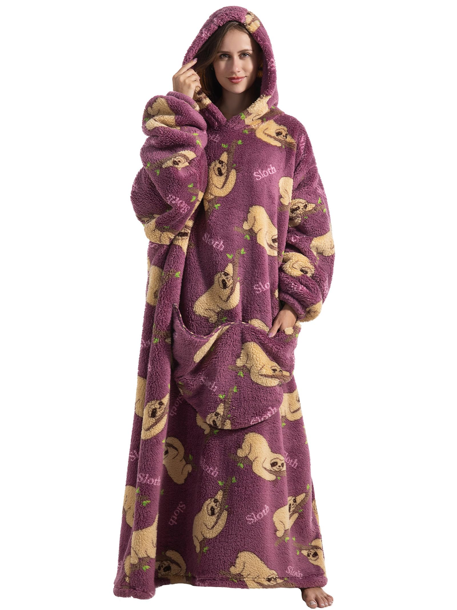 JOREAY Extra Long Blanket Hoodies for Women Men, Oversized Snuggle Fleece Wearable Fluffy Blanket, Giant Hooded Sweatshirts for Teen and Adult