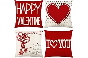 tgosomt Valentines Day Pillow Covers 18x18 Set of 4, Heart Lock Valentines Day Decorations, Love You More Than I Can Say Throw Pillow Covers for Couch, Valentines Day Gifts for Him/Her