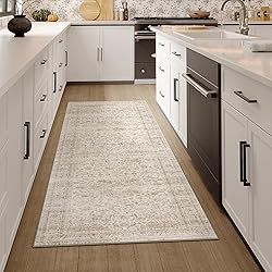 WondRg 2x6 Washable Beige Vintage Runner Rug for
