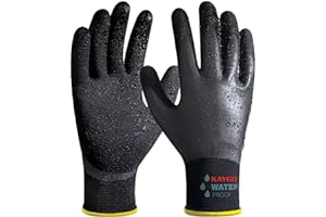KAYGO Waterproof Work Gloves for Men and Women, Rubber Coated Non-slip Working Gloves for Garden, Outdoor Construction,KG150,Black,L