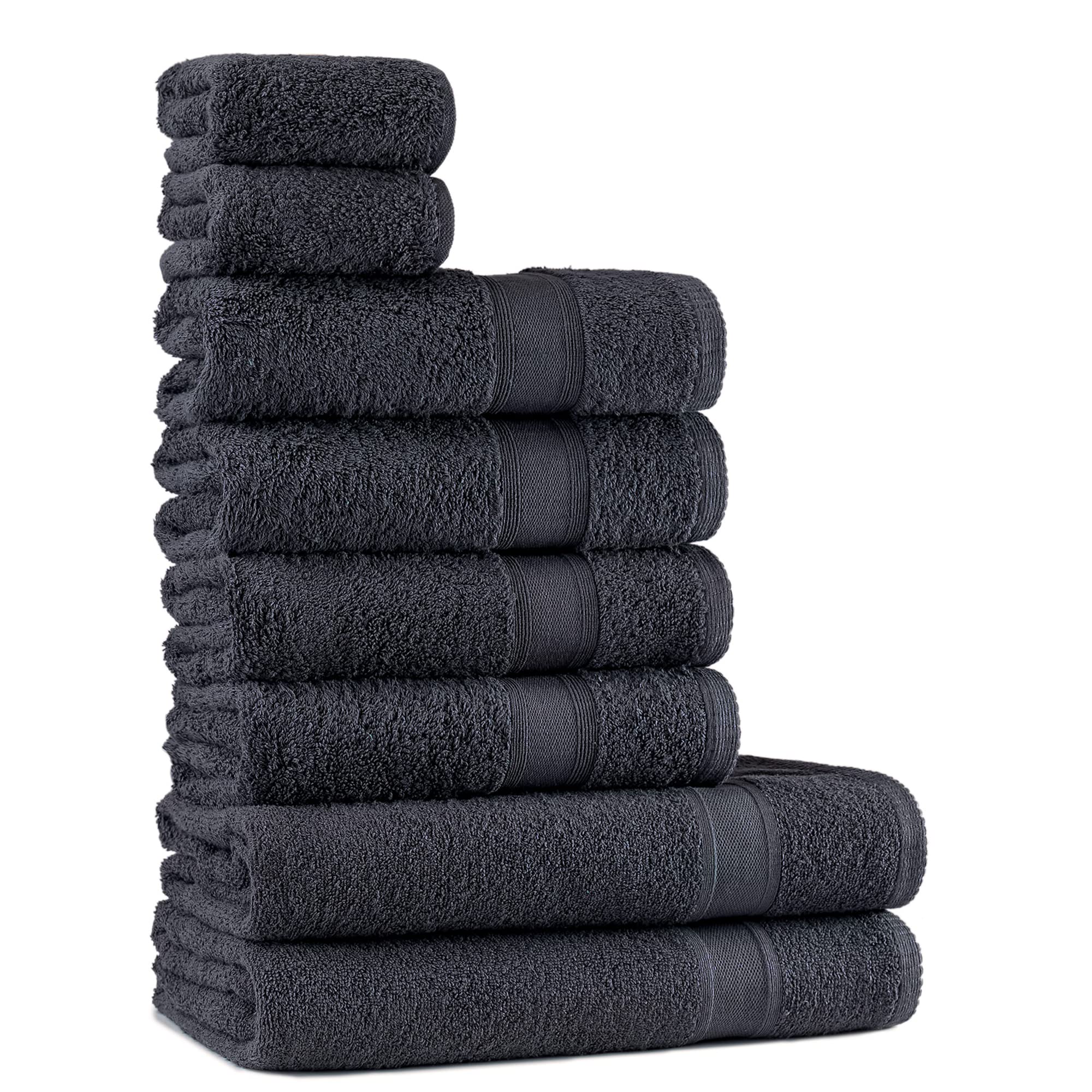 Tuiste Towel Set Charcoal Grey 8 Pieces, 2 Bath Towels (70x140) - 4 Hand Towels (50x90) - 2 Washcloths (30x50), 100% Cotton, Premium Soft Plush Luxury and Highly Absorbent for Bathroom, Quick Dry