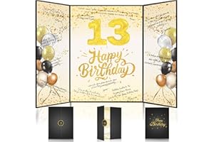 Tnvee 13TH Birthday Party Guest Book Birthday Decorations for Boys Girls, Large 19" x 12.2" Black Gold Signature Card Board Party Supplies Gifts for 13 Years Old Kids