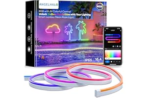 ANGELHALO Outdoor Neon Rope Lights, 16.4ft Smart Neon Lights IP65 Waterproof with DIY Scene Modes, Music Sync, Flexible LED Neon Lights, Custom DIY Neon Strip Lights Work with Alexa Google Assistant