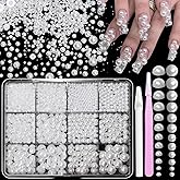 White Pearl Beads for Nails, Nail Pearls for Nail Art, Round White Pearls Nails, Small Tiny Half Pearl Bead Gems for DIY Nail Art, Face Makeup and Craft Hats Clothes