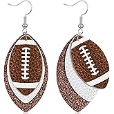 FULLIVE Football Earrings, Leather Game Day Earring, Brown Game Day Dangle for Women, Football Jewelry Costume Accessories