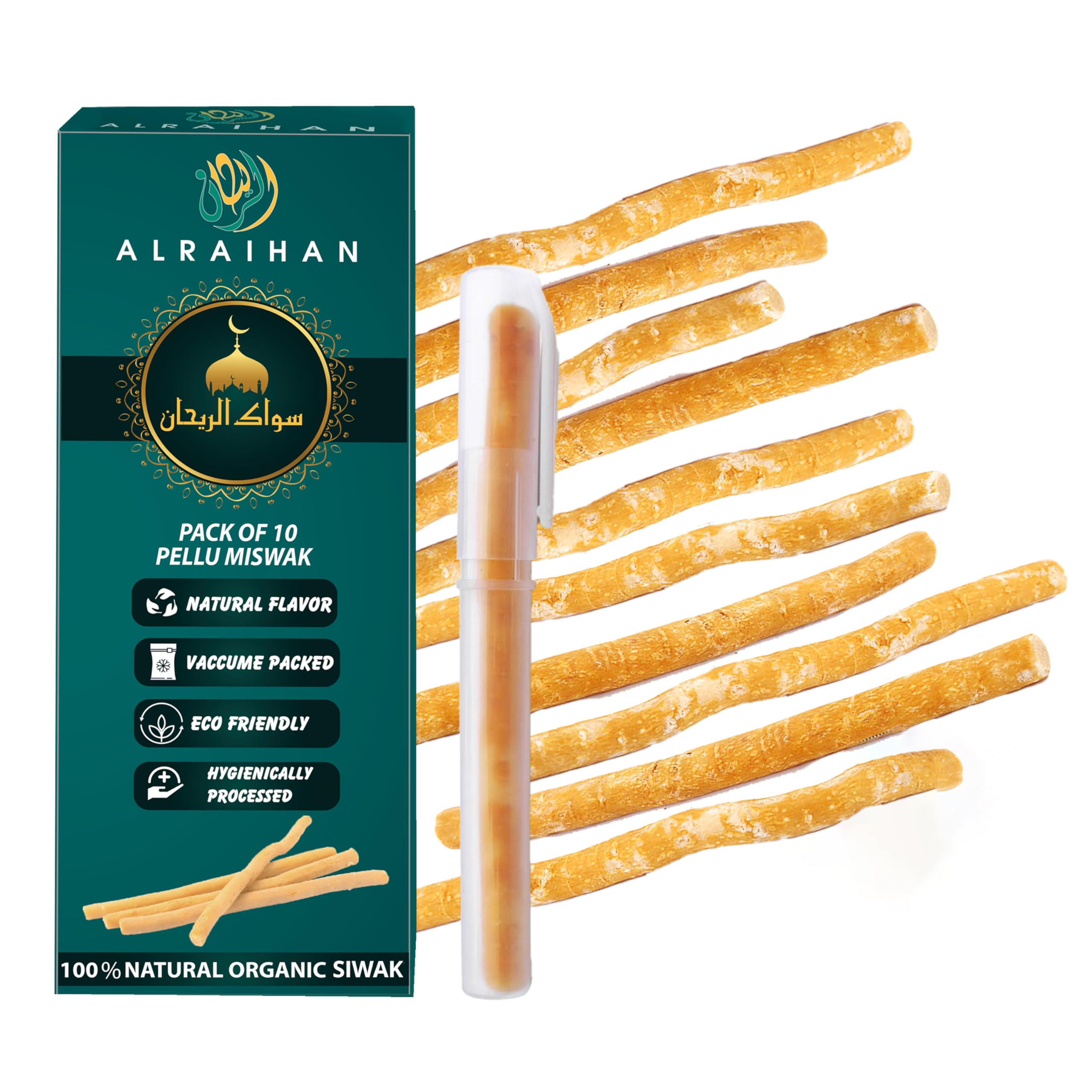 Al Raihan Miswak Wooden Tooth Brush - Original Siwak Arabian Traditional Toothbrush for Clean Healthy and White Teeth Cleaning Disinfecting Natural Toothbrush || Pack of 10…