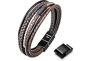 Speroto Mens Bracelet, Adjustable Mens Leather Bracelet with Stainless Steel Clasp, Multi-Layer Braided Genuine Leather Bracelet for Men and Women