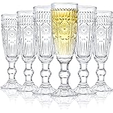 Kingrol 6 Pack 5 Ounces Glass Champagne Flutes, Vintage Sparkling Wine Glasses for Champagne, Cava, Prosecco