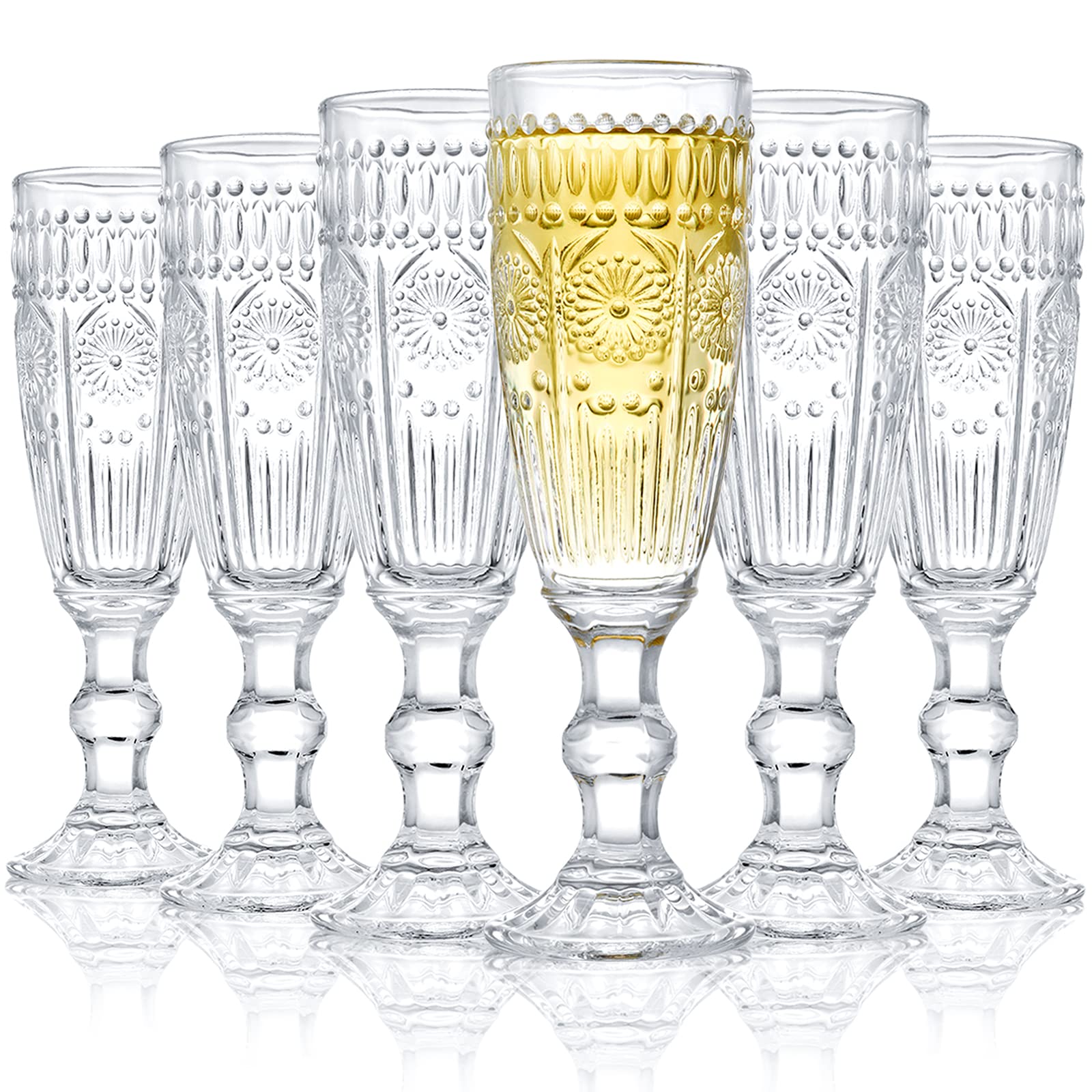 Photo 1 of Kingrol 6 Pack 5 Ounces Glass Champagne Flutes, Vintage Sparkling Wine Glasses for Champagne, Cava, Prosecco