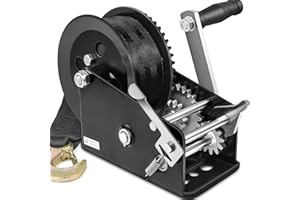 MEGAFLINT Megalint Boat Trailer Winch 3500lbs with 33ft Strap, Heavy Duty Hook Portable Hand Winch, Steel Cable 3500lb Winch Two Way Ratchet Manual Winch for SUV ATV UTV Boat for 4:1/8:1 Gear Crank Winch