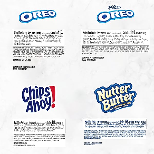 OREO ORIGINAL, OREO GOLDEN, CHIPS AHOY! & NUTTER BUTTER COOKIE SNACKS VARIETY PACK, SCHOOL SNACKS, 56 SNACK PACKS (2 COOKIES PER PACK)