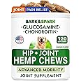 BARK&SPARK Advanced Hemp Chews for Dog Joint Pain Relief - Glucosamine Chondroitin Hemp Treats Hip Joint Health - Joint Supplement Large Breed & Small - Hemp Treats Joints Old Senior Dog (120Ct)