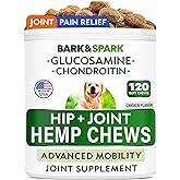 BARK&SPARK Advanced Hemp Chews for Dog Joint Pain Relief - Glucosamine Chondroitin Hemp Treats Hip Joint Health - Joint Suppl